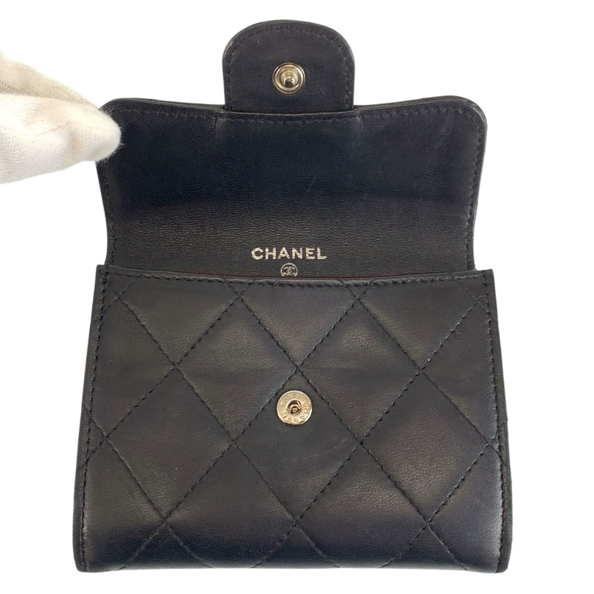 Chanel Quilted Black Silver Leather Coin Purse — view 4
