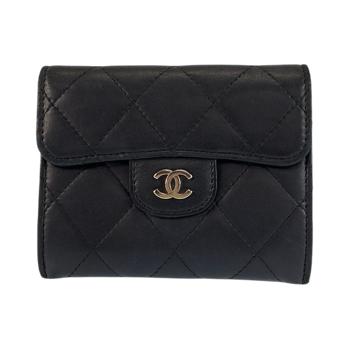 Chanel Quilted Black Silver Leather Coin Purse