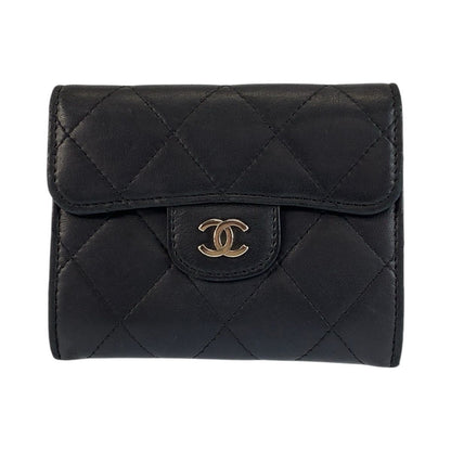 Chanel Quilted Black Silver Leather Coin Purse