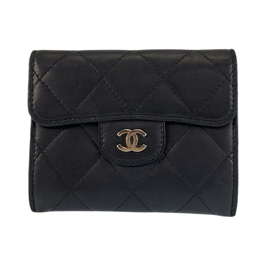 Chanel Quilted Black Silver Leather Coin Purse