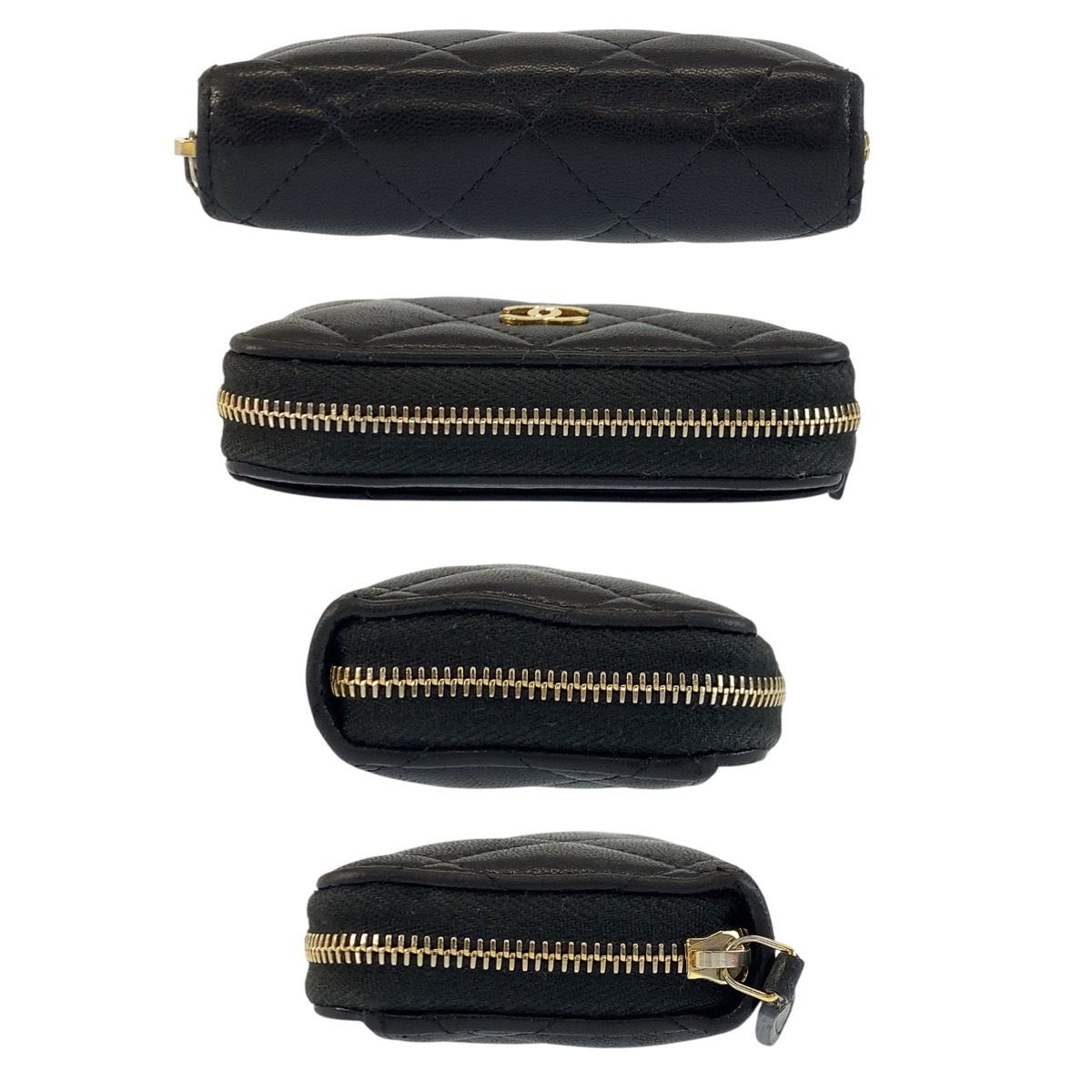 Chanel Quilted Classic Zip Coin Purse Black Gold Case Card — view 8