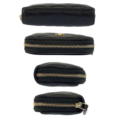 Chanel Quilted Classic Zip Coin Purse Black Gold Case Card — view 8