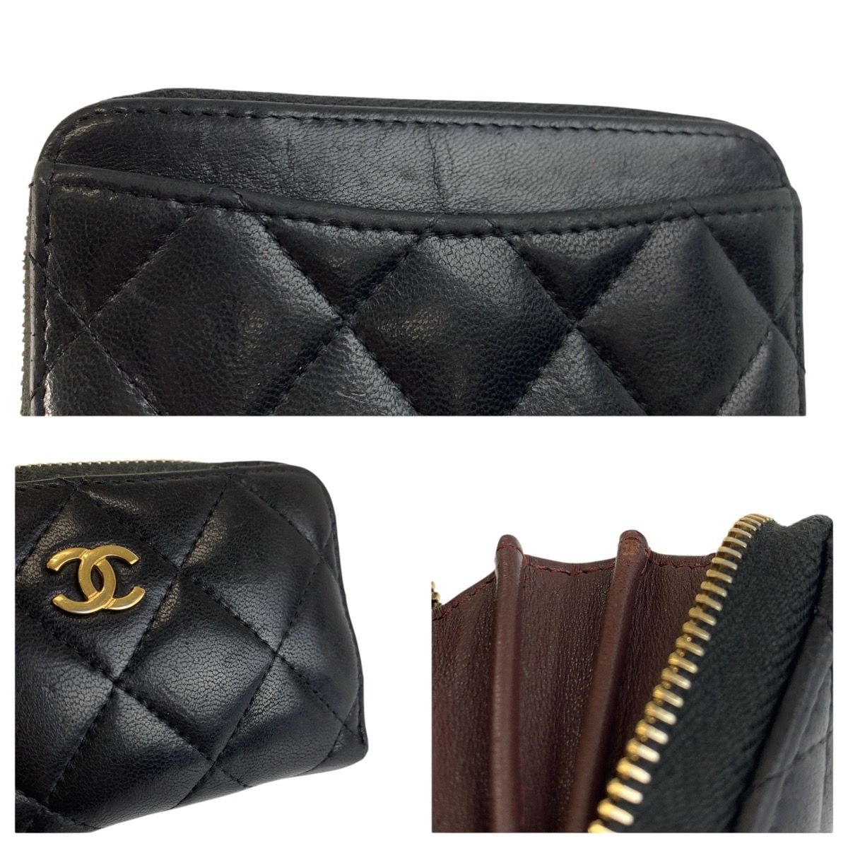 Chanel Quilted Classic Zip Coin Purse Black Gold Case Card — view 7