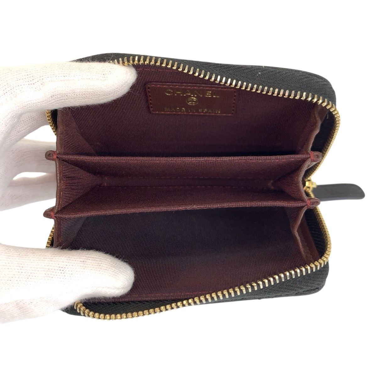 Chanel Quilted Classic Zip Coin Purse Black Gold Case Card — view 4