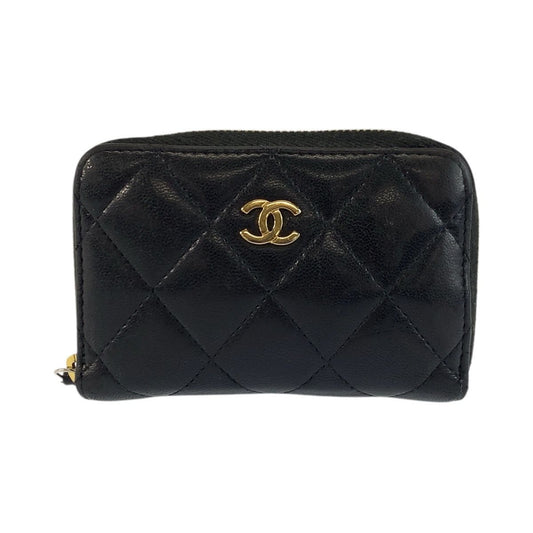 Chanel Quilted Classic Zip Coin Purse Black Gold Case Card