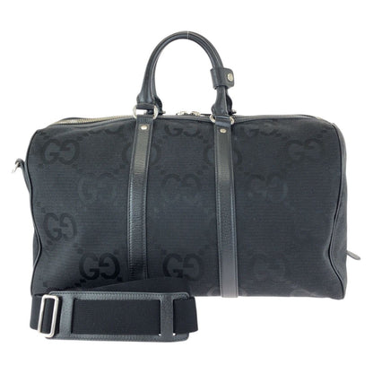 Gucci Jumbo GG 2-Way Black Silver Canvas Leather Boston Bag