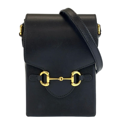 Gucci Horsebit Black Gold Leather Shoulder Bag Pochette
