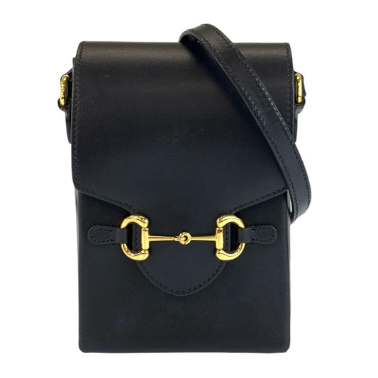 Gucci Horsebit Black Gold Leather Shoulder Bag Pochette