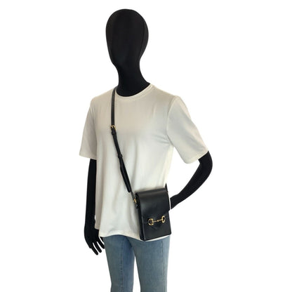 Gucci Horsebit Black Gold Leather Shoulder Bag Pochette — view 7