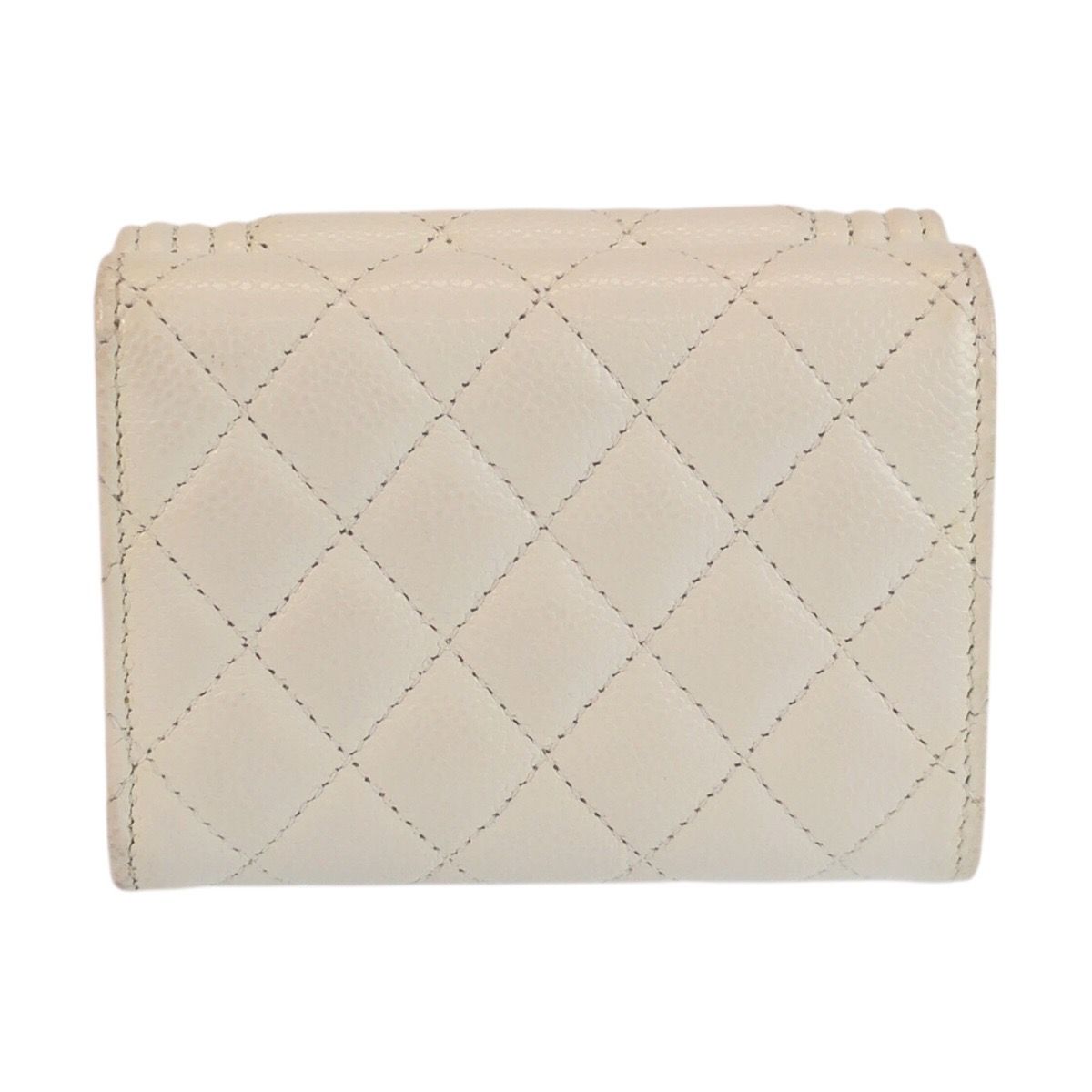 Chanel CC Logo White Silver Leather Fold Wallet Compact — view 2
