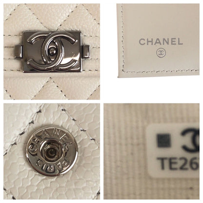 Chanel CC Logo White Silver Leather Fold Wallet Compact — view 5