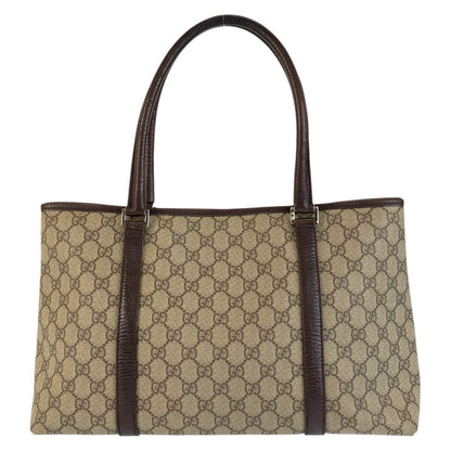Gucci Beige Brown GG Supreme Canvas Leather Tote Shoulder Bag — view 2