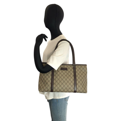 Gucci Beige Brown GG Supreme Canvas Leather Tote Shoulder Bag — view 6
