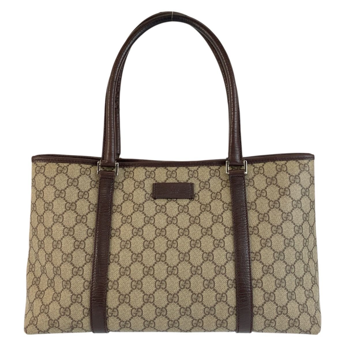 Gucci Beige Brown GG Supreme Canvas Leather Tote Shoulder Bag