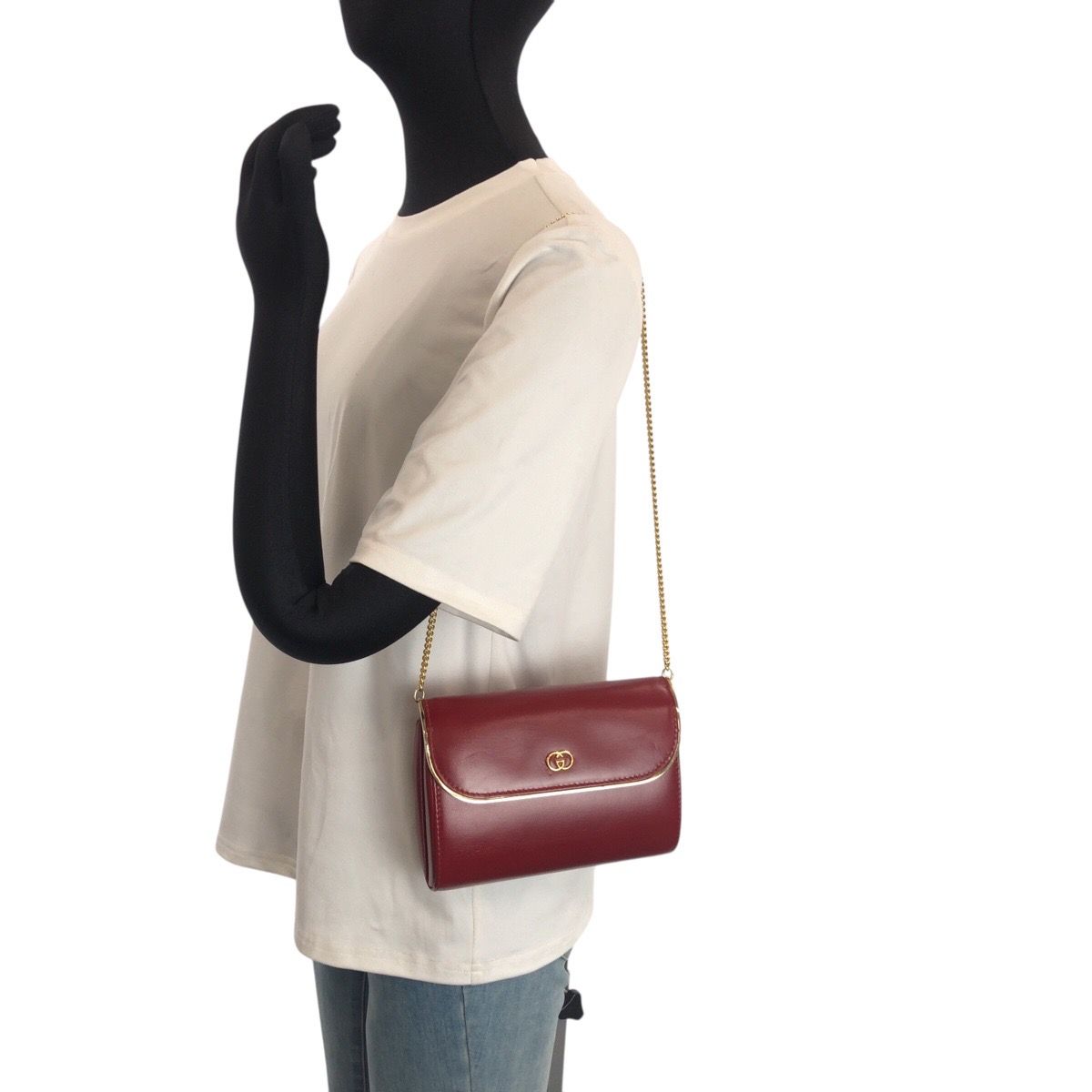 Gucci Vintage Interlocking Red Wine Leather Chain Shoulder Bag — view 7