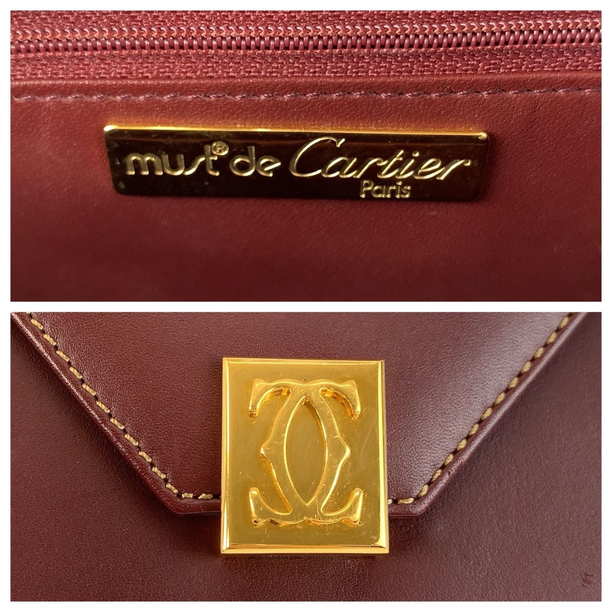 Cartier Vintage Must Line Bordeaux Gold Leather Shoulder Bag Pochette — view 3