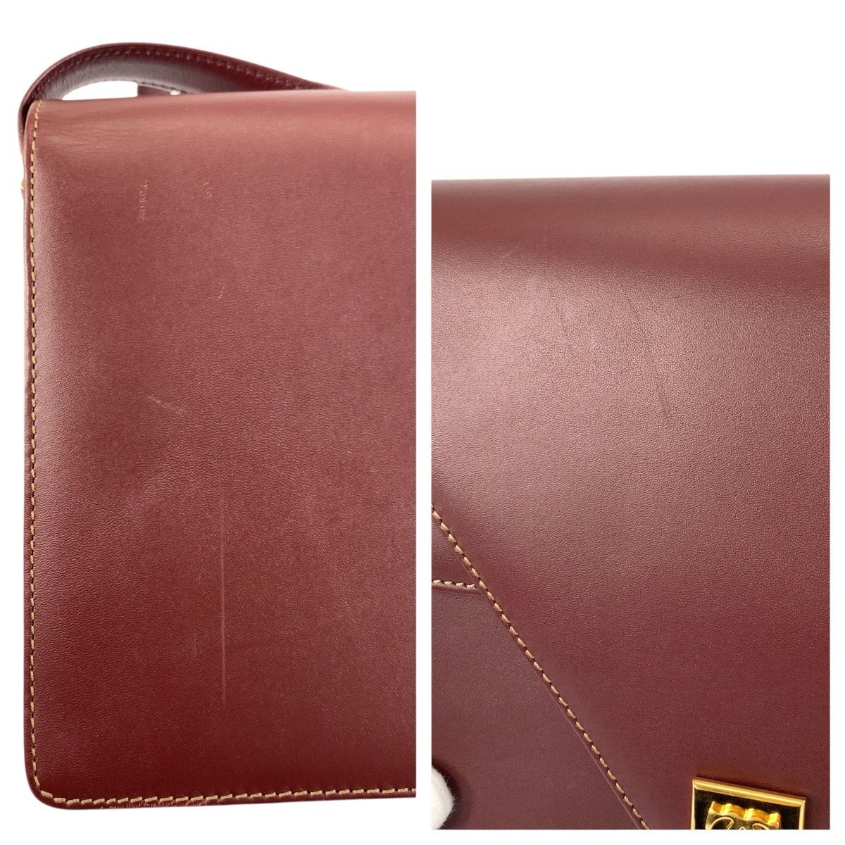 Cartier Vintage Must Line Bordeaux Gold Leather Shoulder Bag Pochette — view 6