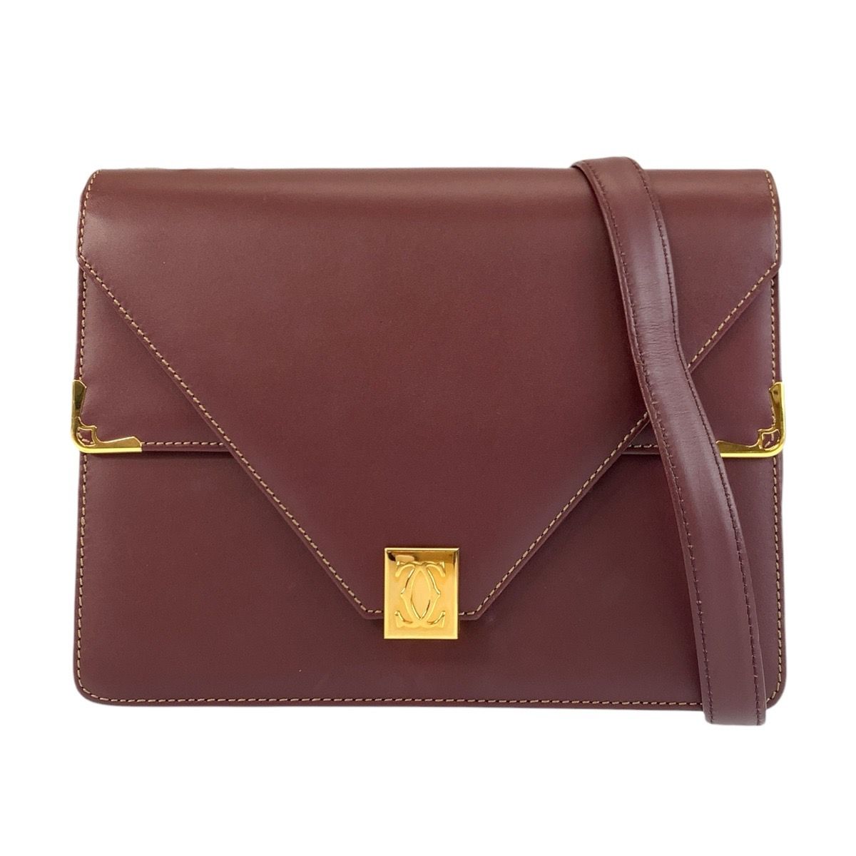 Cartier Vintage Must Line Bordeaux Gold Leather Shoulder Bag Pochette