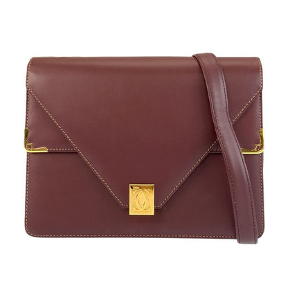 Cartier Vintage Must Line Bordeaux Gold Leather Shoulder Bag Pochette