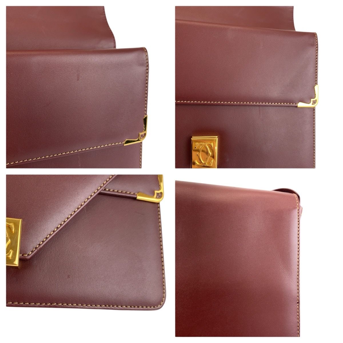Cartier Vintage Must Line Bordeaux Gold Leather Shoulder Bag Pochette — view 5