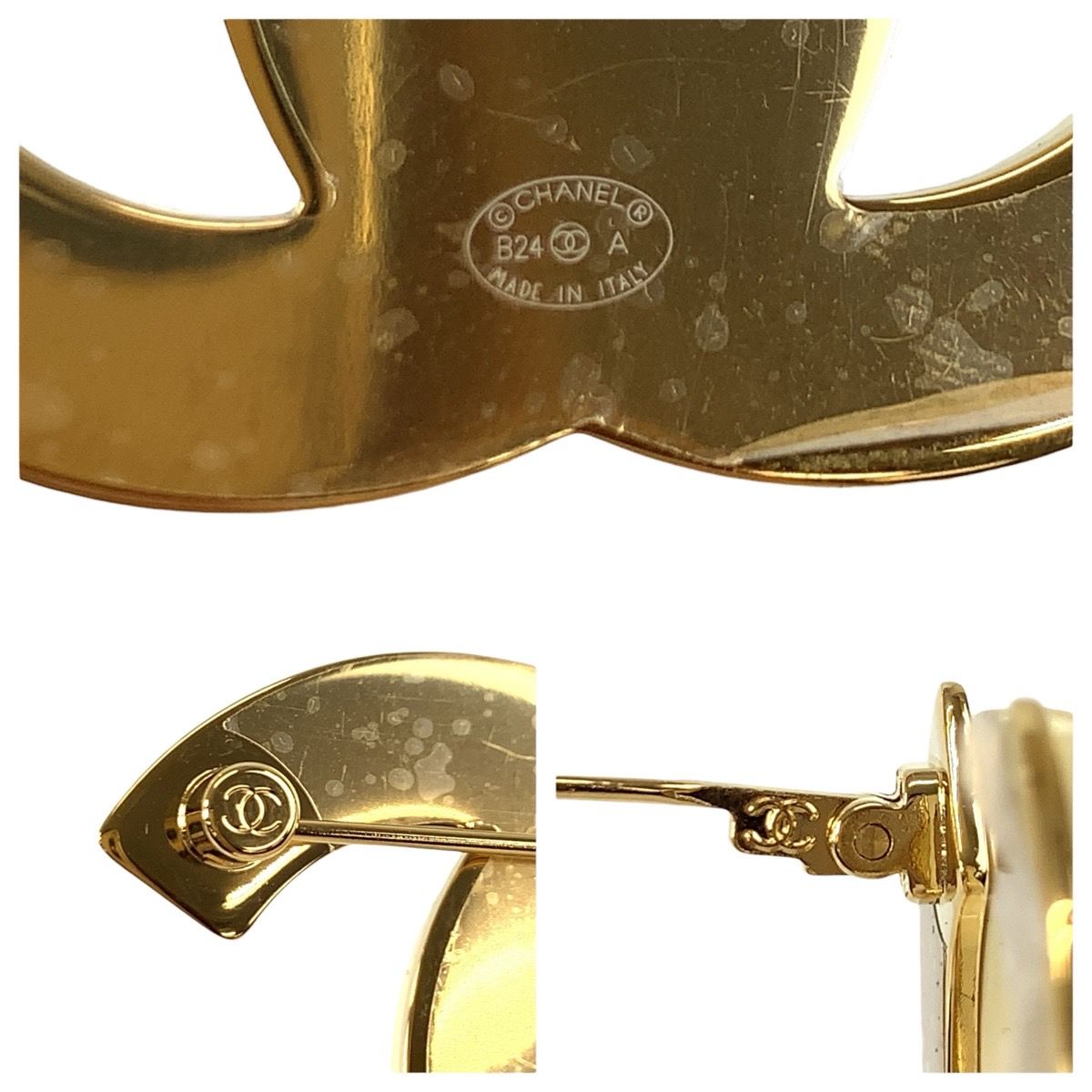 Chanel CC Logo Turnlock Cream Gold Plated Brooch — view 3