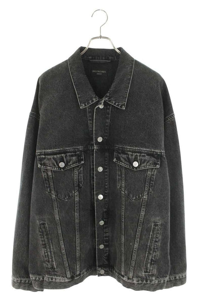 Balenciaga Line Stone Decoration Back Logo Oversize Denim Jacket