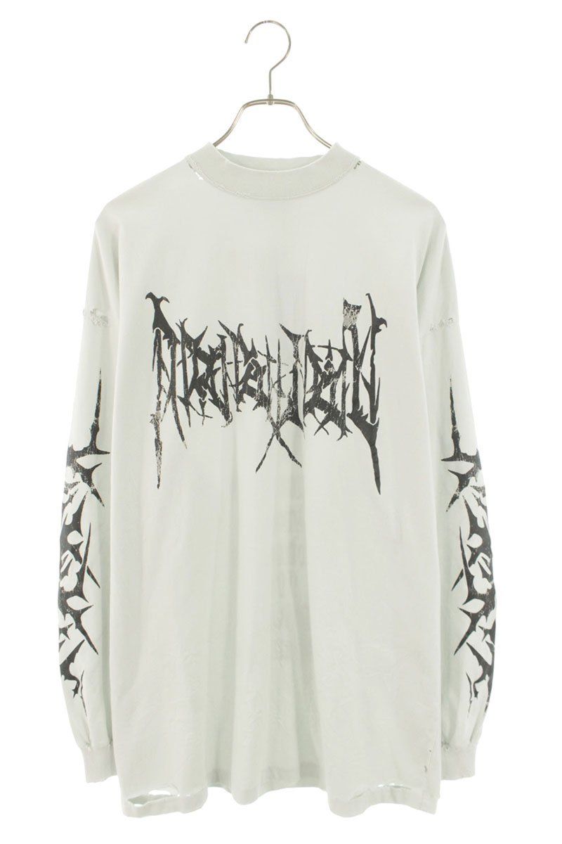 Balenciaga Metal Logo Distressed Long Sleeve Top