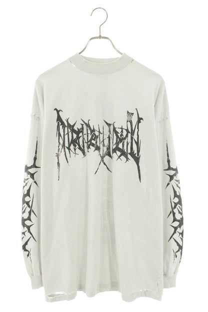 Balenciaga Metal Logo Distressed Long Sleeve Top