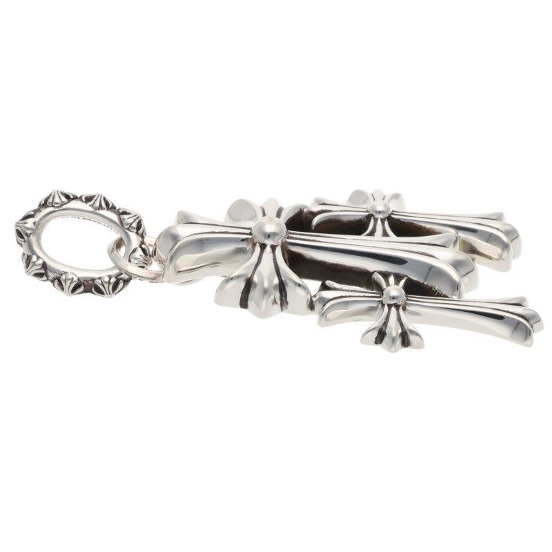 Chrome Hearts 3 CH Crs Lrg Triple CH Cross Large Silver Necklace Top — view 5