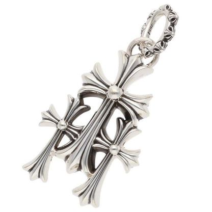 Chrome Hearts 3 CH Crs Lrg Triple CH Cross Large Silver Necklace Top