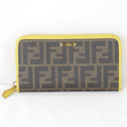 Fendi Zucca Zip Around Boxed Wallet Leather Yellow Brown