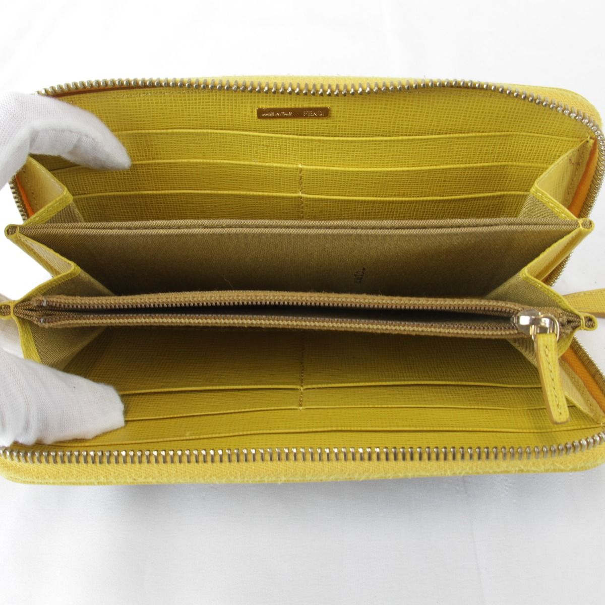 Fendi Zucca Zip Around Boxed Wallet Leather Yellow Brown — view 7