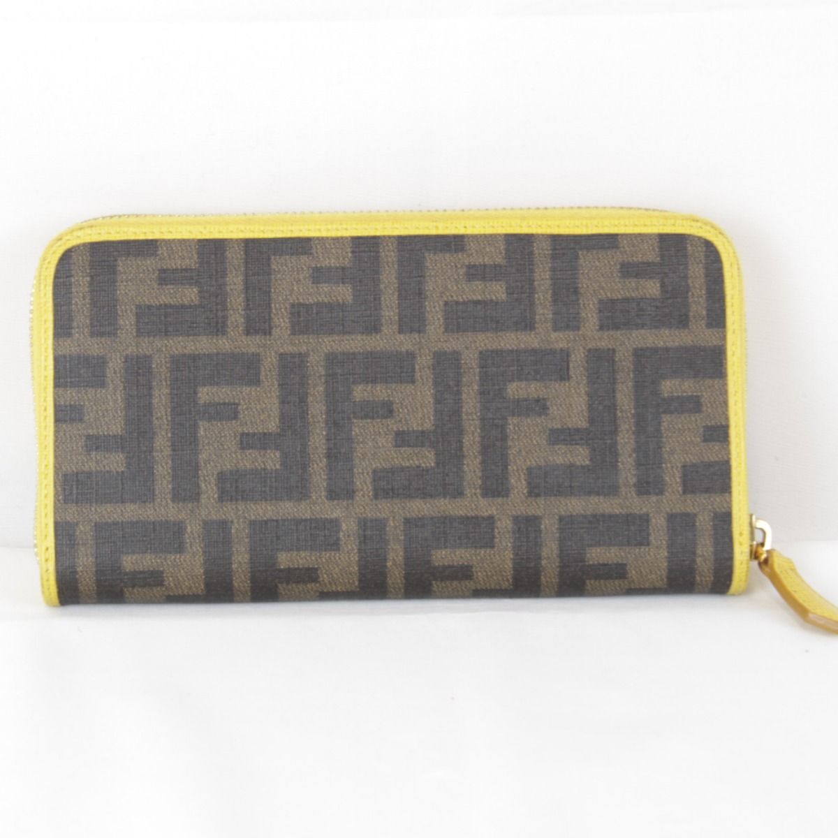 Fendi Zucca Zip Around Boxed Wallet Leather Yellow Brown — view 2