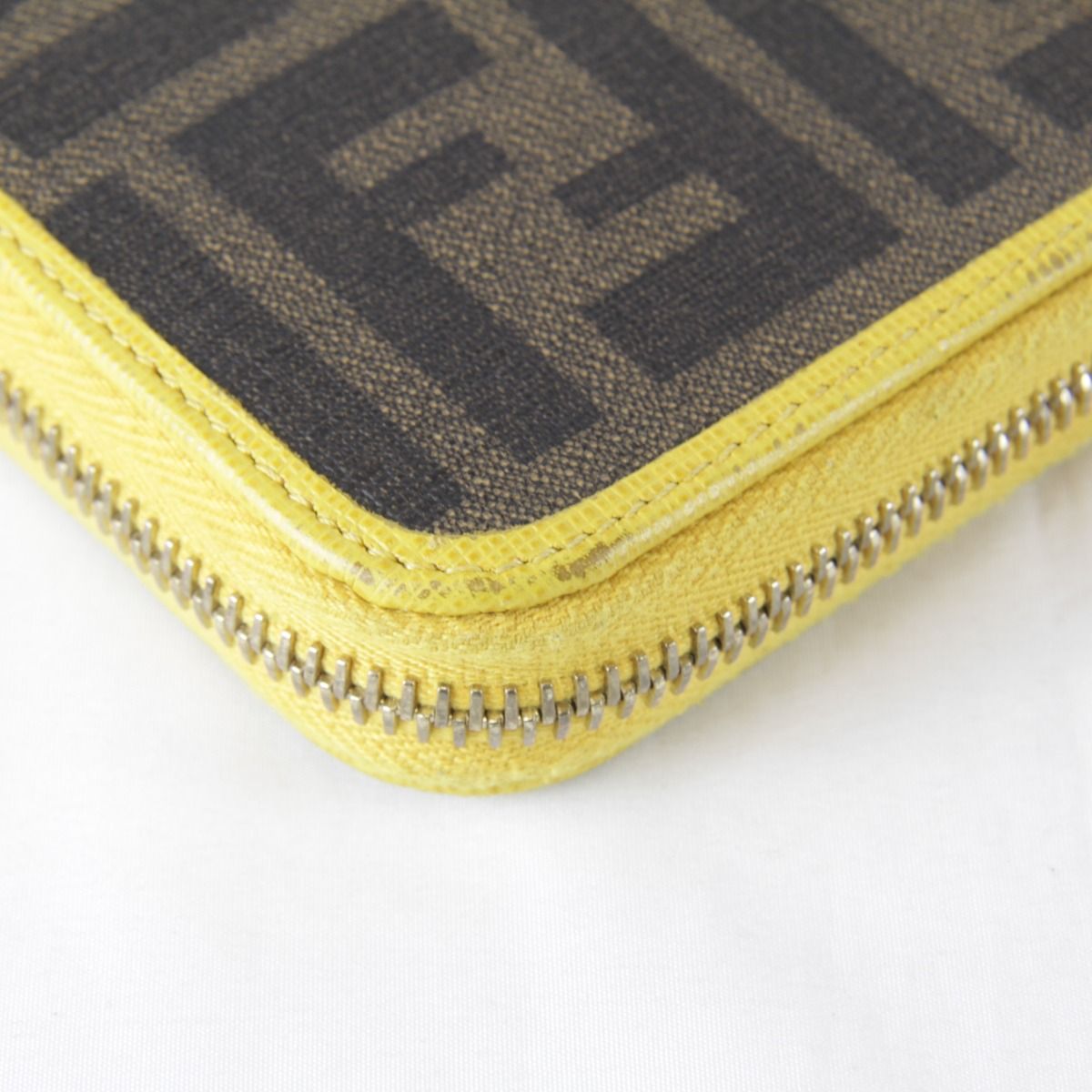 Fendi Zucca Zip Around Boxed Wallet Leather Yellow Brown — view 3