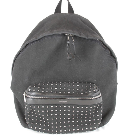 Saint Laurent Yves Studded Backpack Cotton Canvas Black