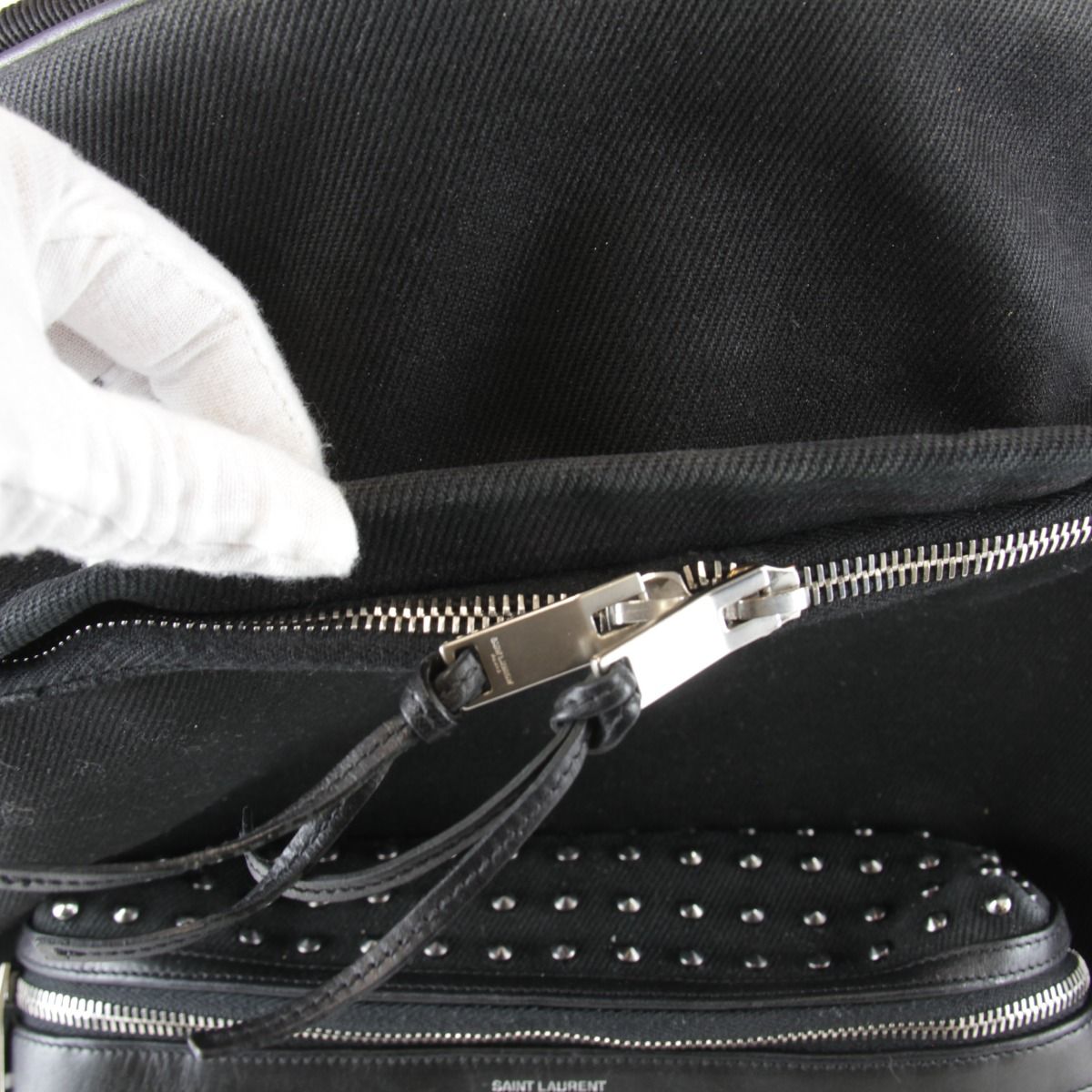Saint Laurent Yves Studded Backpack Cotton Canvas Black — view 9