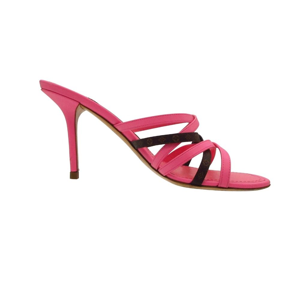 Louis Vuitton Sandals Monogram Strap Pin Heels Mules Shoes Pink — view 2