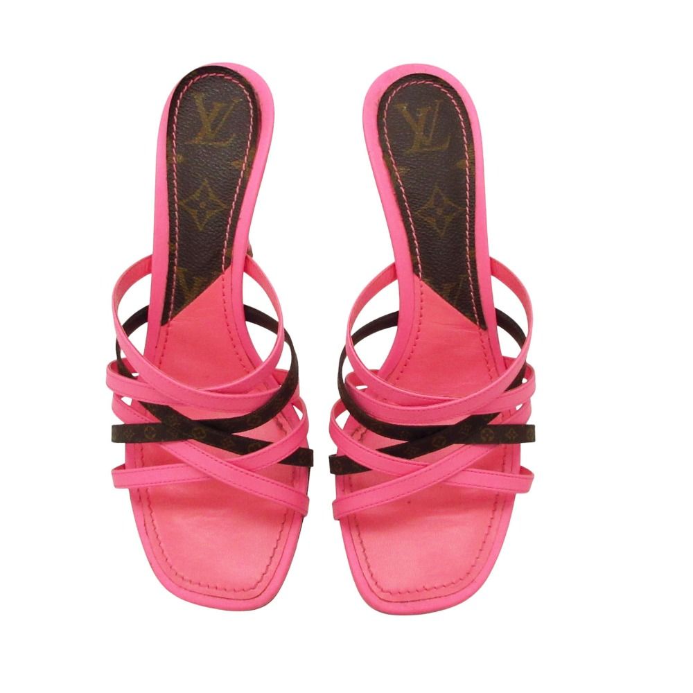 Louis Vuitton Sandals Monogram Strap Pin Heels Mules Shoes Pink — view 5