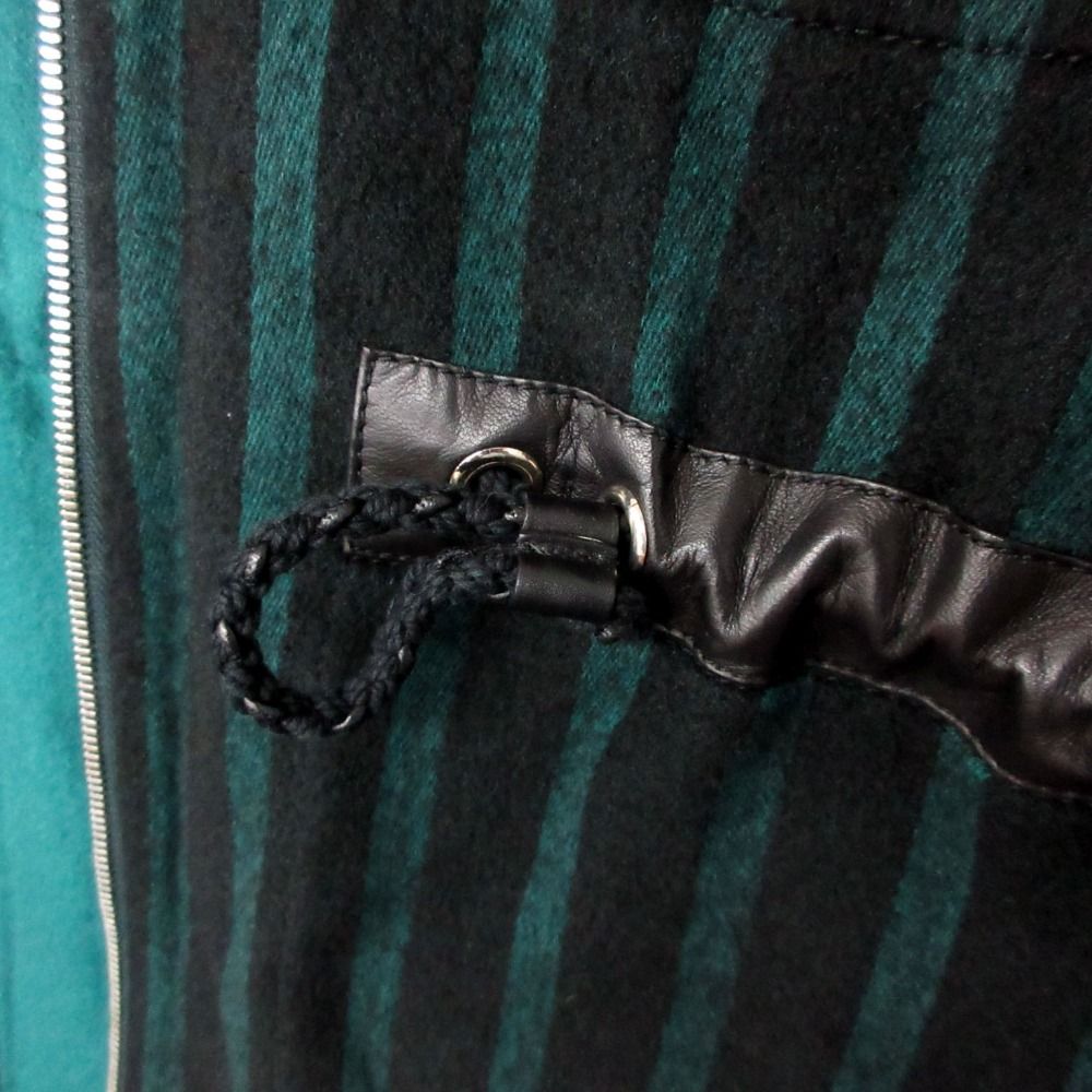 Hermes Color Coat Cashmere Striped Pattern Leather Trim Zip Up Long Black — view 7