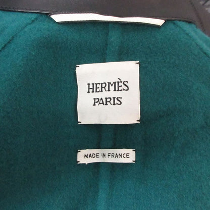 Hermes Color Coat Cashmere Striped Pattern Leather Trim Zip Up Long Black — view 8