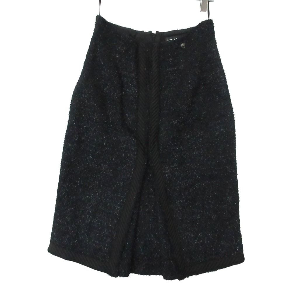 Chanel Suit Tweed Collarless Jacket CC Logo Button Front Slit Skirt Dark Navy 36 — view 3