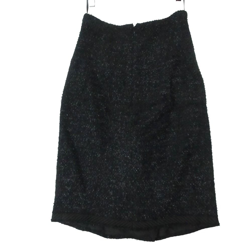 Chanel Suit Tweed Collarless Jacket CC Logo Button Front Slit Skirt Dark Navy 36 — view 4