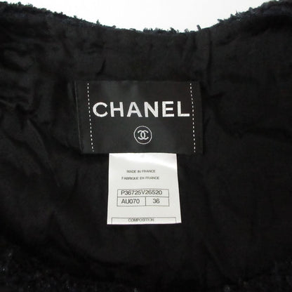 Chanel Suit Tweed Collarless Jacket CC Logo Button Front Slit Skirt Dark Navy 36 — view 8