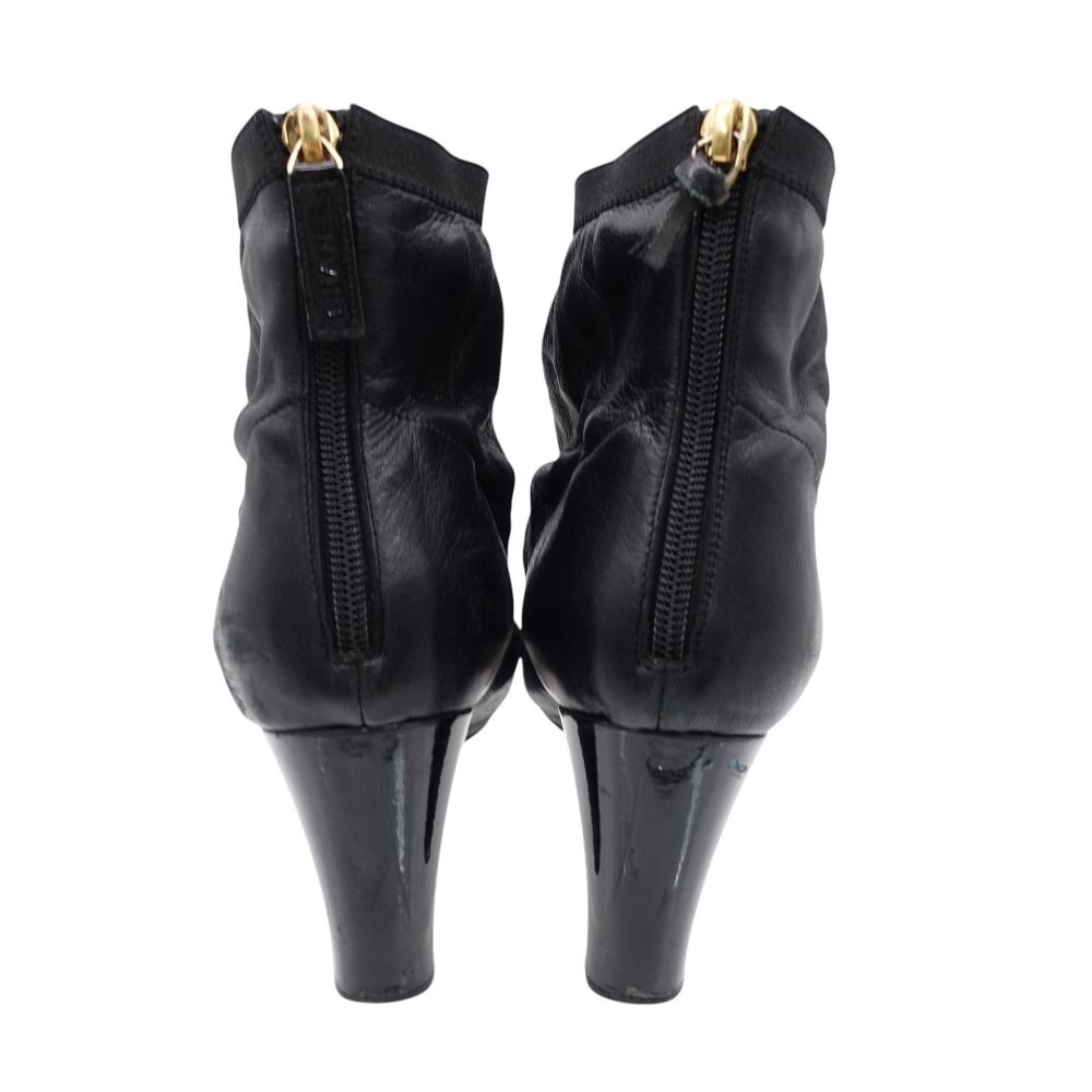 Chanel Boots CC Logo Ruffle Leather Short Back Zip Lambskin Black 38c — view 3