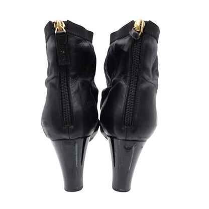 Chanel Boots CC Logo Ruffle Leather Short Back Zip Lambskin Black 38c — view 3