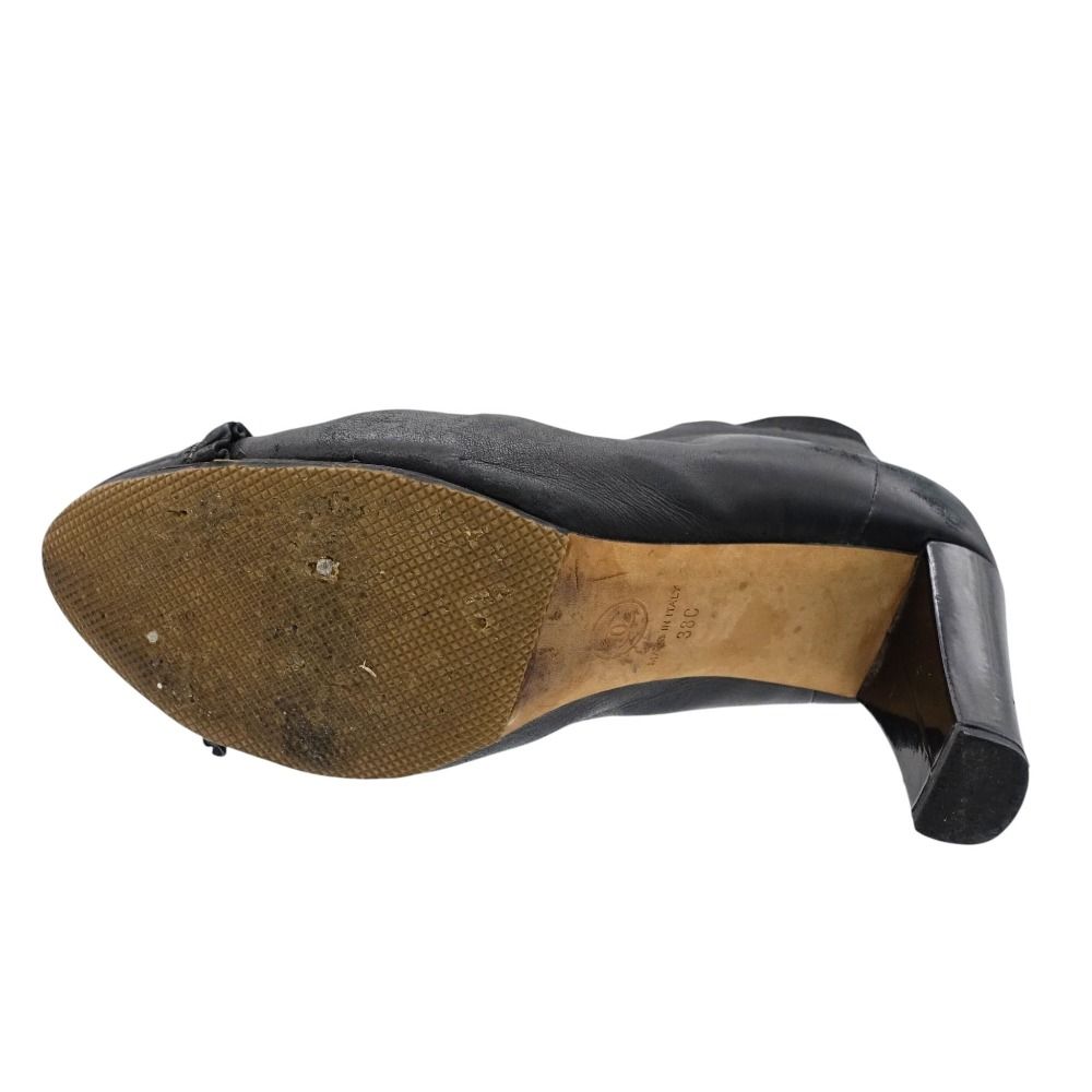 Chanel Boots CC Logo Ruffle Leather Short Back Zip Lambskin Black 38c — view 4