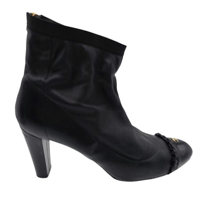 Chanel Boots CC Logo Ruffle Leather Short Back Zip Lambskin Black 38c — view 6