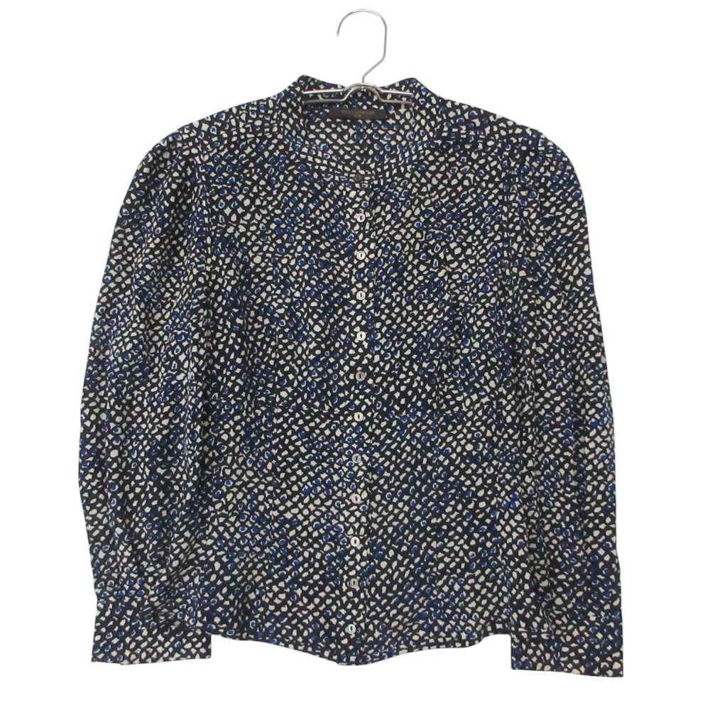 Louis Vuitton Blouse Silk All Over Pattern Shirt Top Long Sleeve Puff Navy