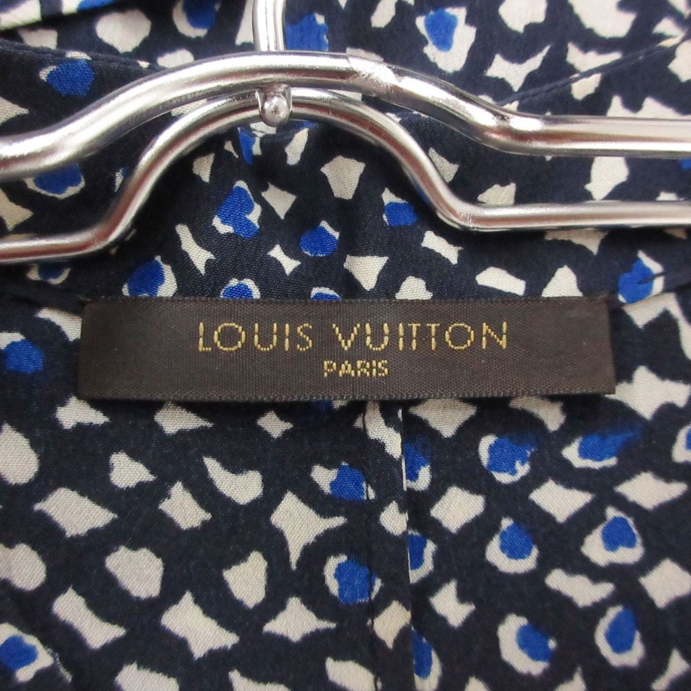 Louis Vuitton Blouse Silk All Over Pattern Shirt Top Long Sleeve Puff Navy — view 3