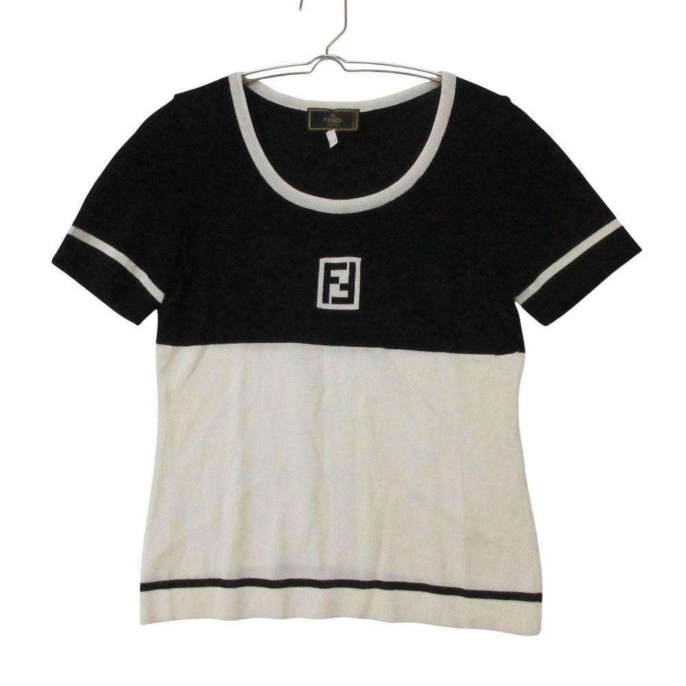 Fendi Knit Logo Bicolor Top Short Sleeve Top Black Sweater